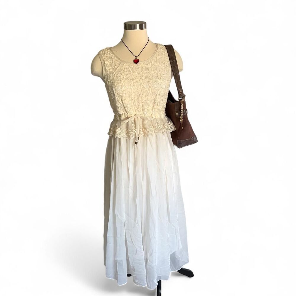 Unbranded Women's Cream and White Dress